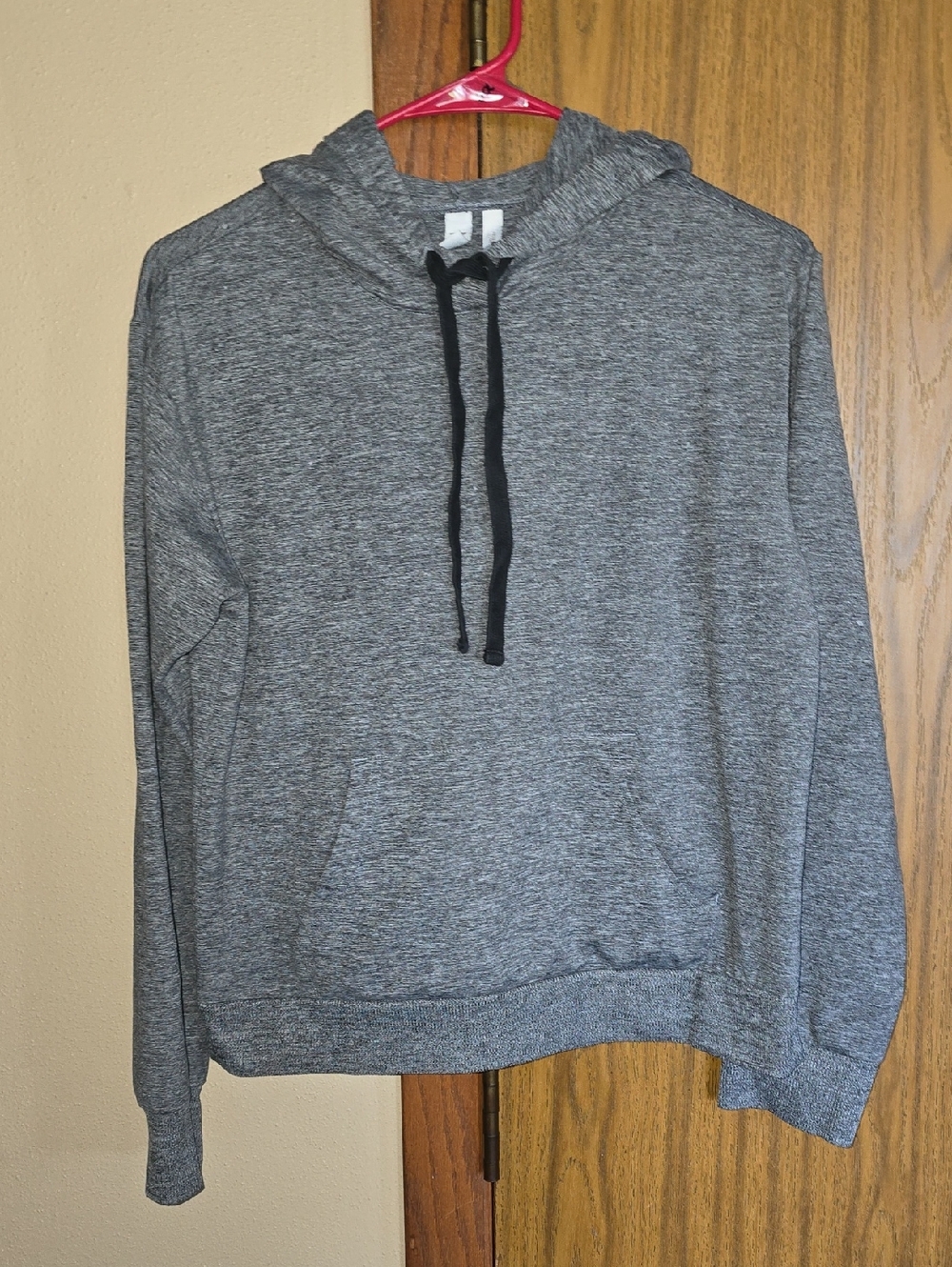 Zella Gray Hooded Pullover Sweatshirt with Black Drawstrings